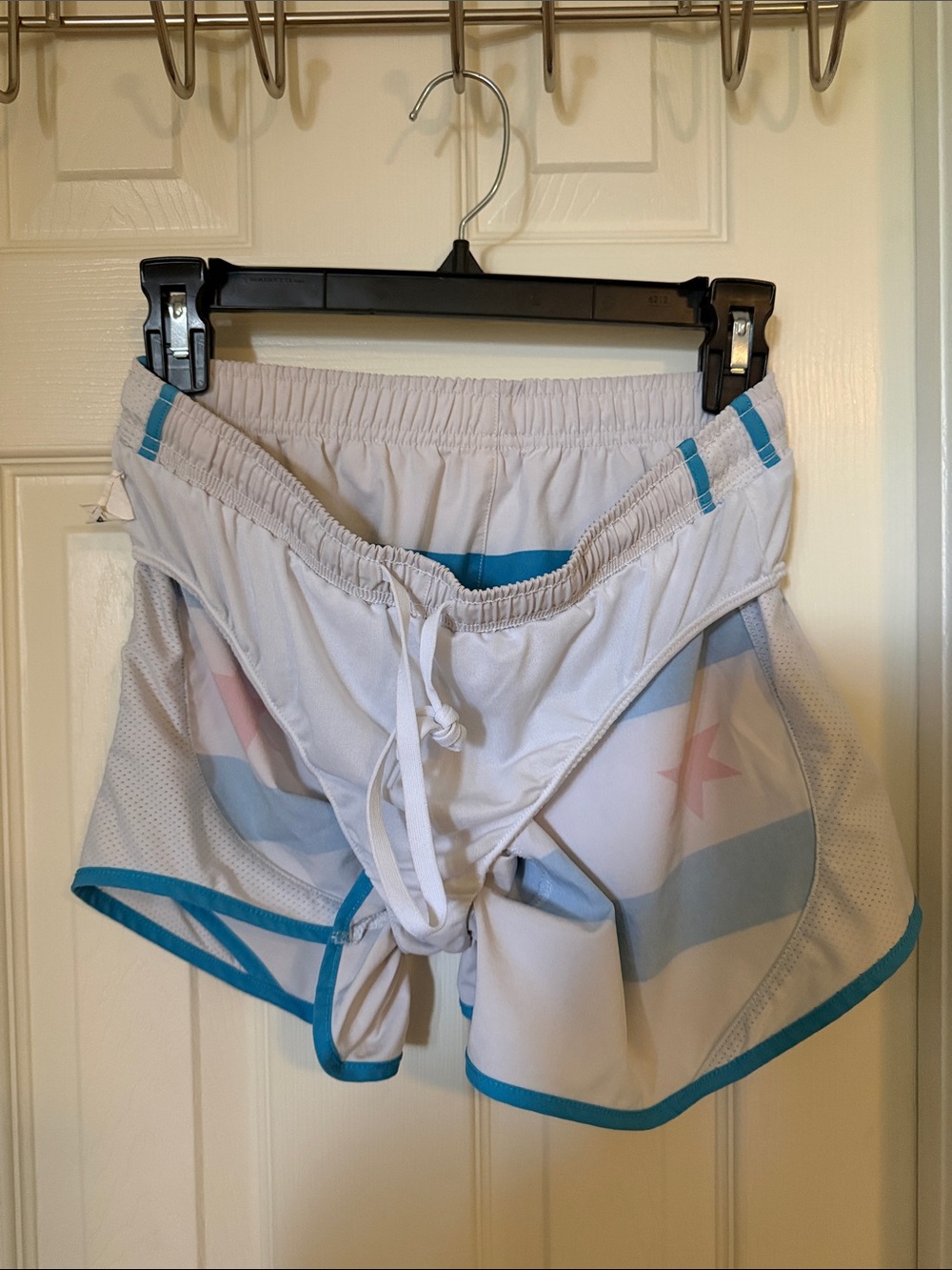 Women’s White Athletic Shorts with Chicago Flag - Picture 6 of 6